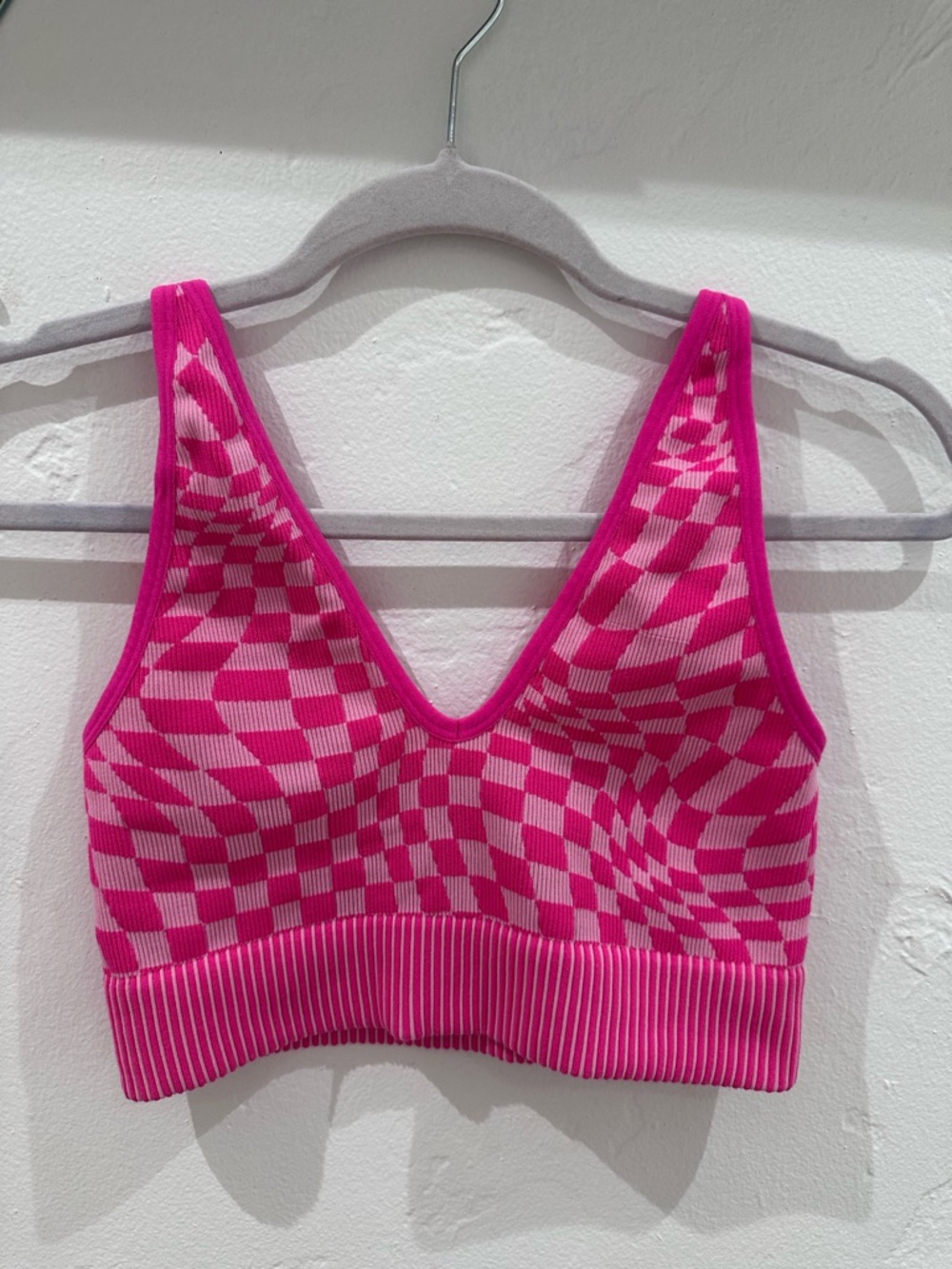 Garage Checker Knit Bralette - Hot Pink & Light Pink